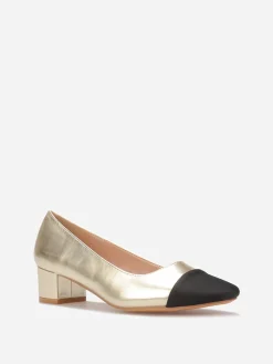 Outlet La Modeuse Escarpins bicolores s avec bout noir en tissu Doré