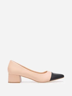 Discount La Modeuse Escarpins bi-matières à bout carré grandes tailles Beige