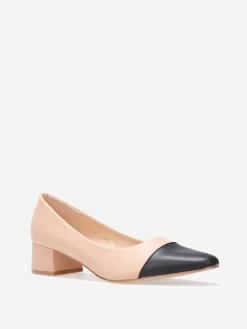 Discount La Modeuse Escarpins bi-matières à bout carré grandes tailles Beige
