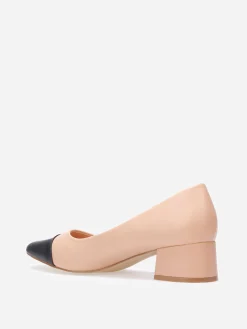 Discount La Modeuse Escarpins bi-matières à bout carré grandes tailles Beige