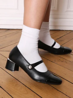 New La Modeuse Escarpins bi-matières à détail perle Noir