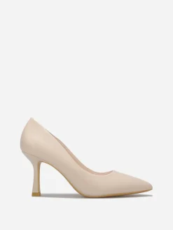 Discount La Modeuse Escarpins en simili à talon bobine fin Beige