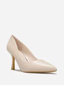 Discount La Modeuse Escarpins en simili à talon bobine fin Beige