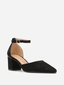 Clearance La Modeuse Escarpins en suédine à détails dorés Noir