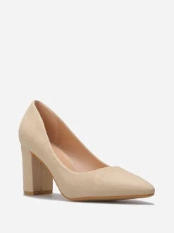 La Modeuse Escarpins en suédine et talon carré Beige