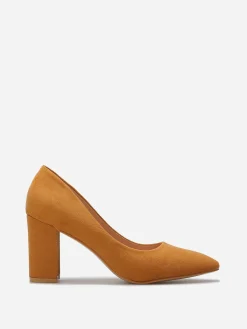 Outlet La Modeuse Escarpins en suédine et talon carré Camel