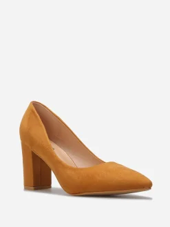 Outlet La Modeuse Escarpins en suédine et talon carré Camel