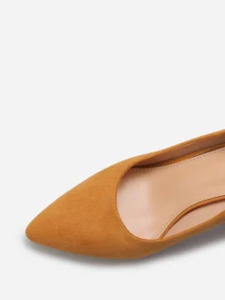 Outlet La Modeuse Escarpins en suédine et talon carré Camel