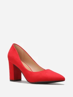 Online La Modeuse Escarpins en suédine et talon carré Rouge