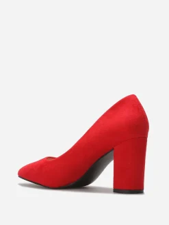 Online La Modeuse Escarpins en suédine et talon carré Rouge