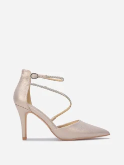 Outlet La Modeuse Escarpins métallisés à brides strassées Dorérose