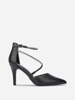 Outlet La Modeuse Escarpins pointus à brides strassées Noir