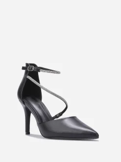 Outlet La Modeuse Escarpins pointus à brides strassées Noir