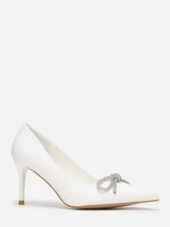Best La Modeuse Escarpins pointus avec n艙ud en strass Blanc