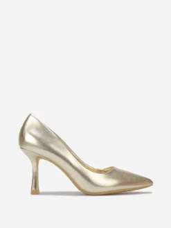 Discount La Modeuse Escarpins pointus en simili métallisé Doré