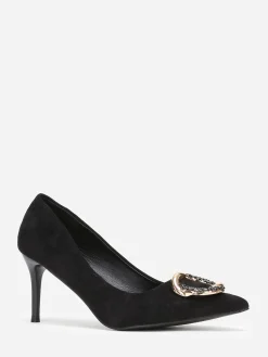 Clearance La Modeuse Escarpins pointus en suédine à bijou Noir