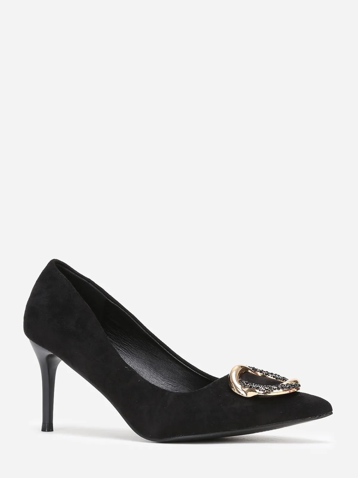 Clearance La Modeuse Escarpins pointus en suédine à bijou Noir
