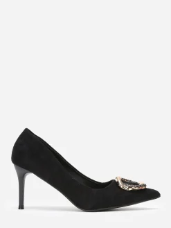 Clearance La Modeuse Escarpins pointus en suédine à bijou Noir