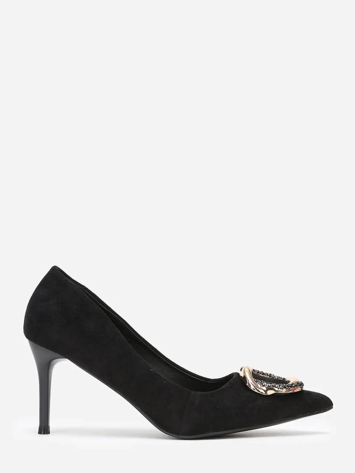 Clearance La Modeuse Escarpins pointus en suédine à bijou Noir