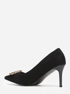 Clearance La Modeuse Escarpins pointus en suédine à bijou Noir