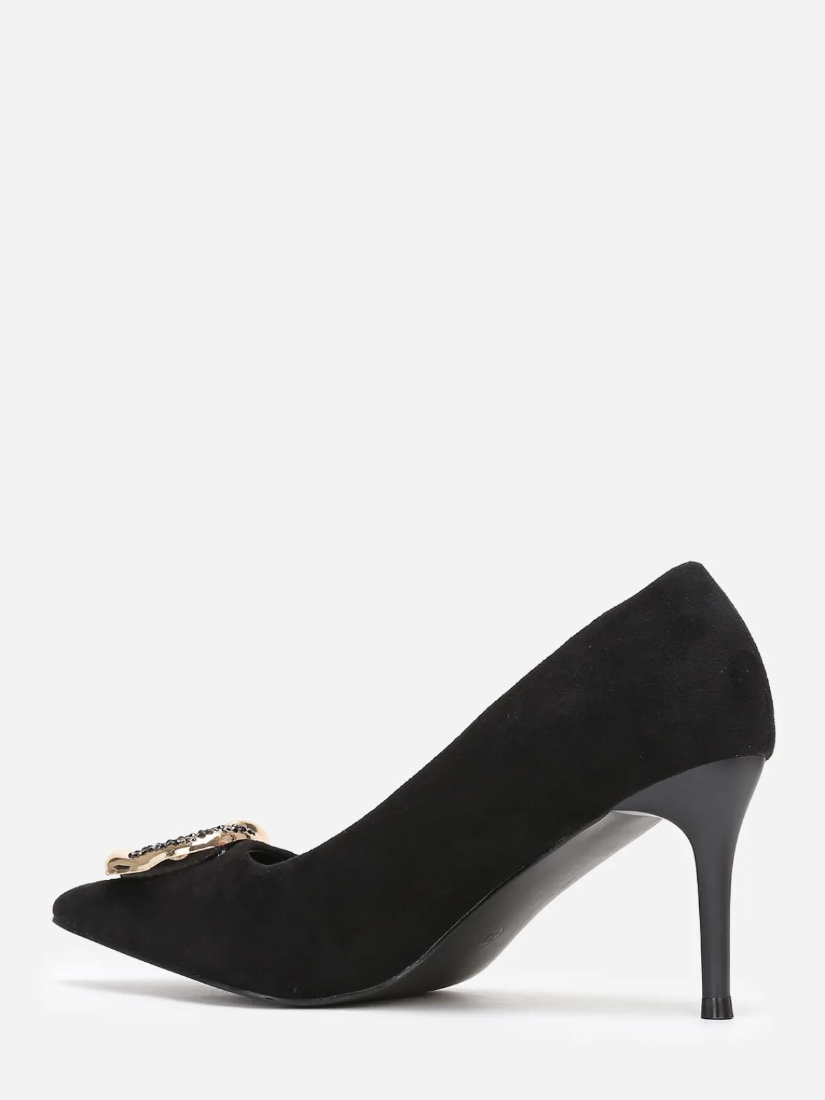 Clearance La Modeuse Escarpins pointus en suédine à bijou Noir
