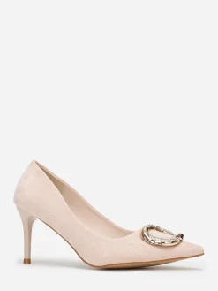 New La Modeuse Escarpins pointus en suédine à bijou Beige