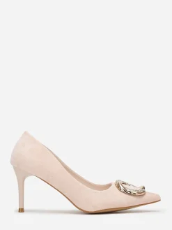 New La Modeuse Escarpins pointus en suédine à bijou Beige