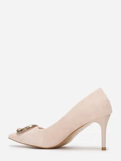 New La Modeuse Escarpins pointus en suédine à bijou Beige