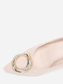 New La Modeuse Escarpins pointus en suédine à bijou Beige
