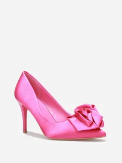 Sale La Modeuse Escarpins satinés à fleur Fuchsia