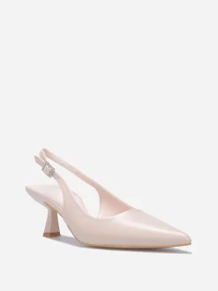 New La Modeuse Escarpins slingback à boucle en strass Beige
