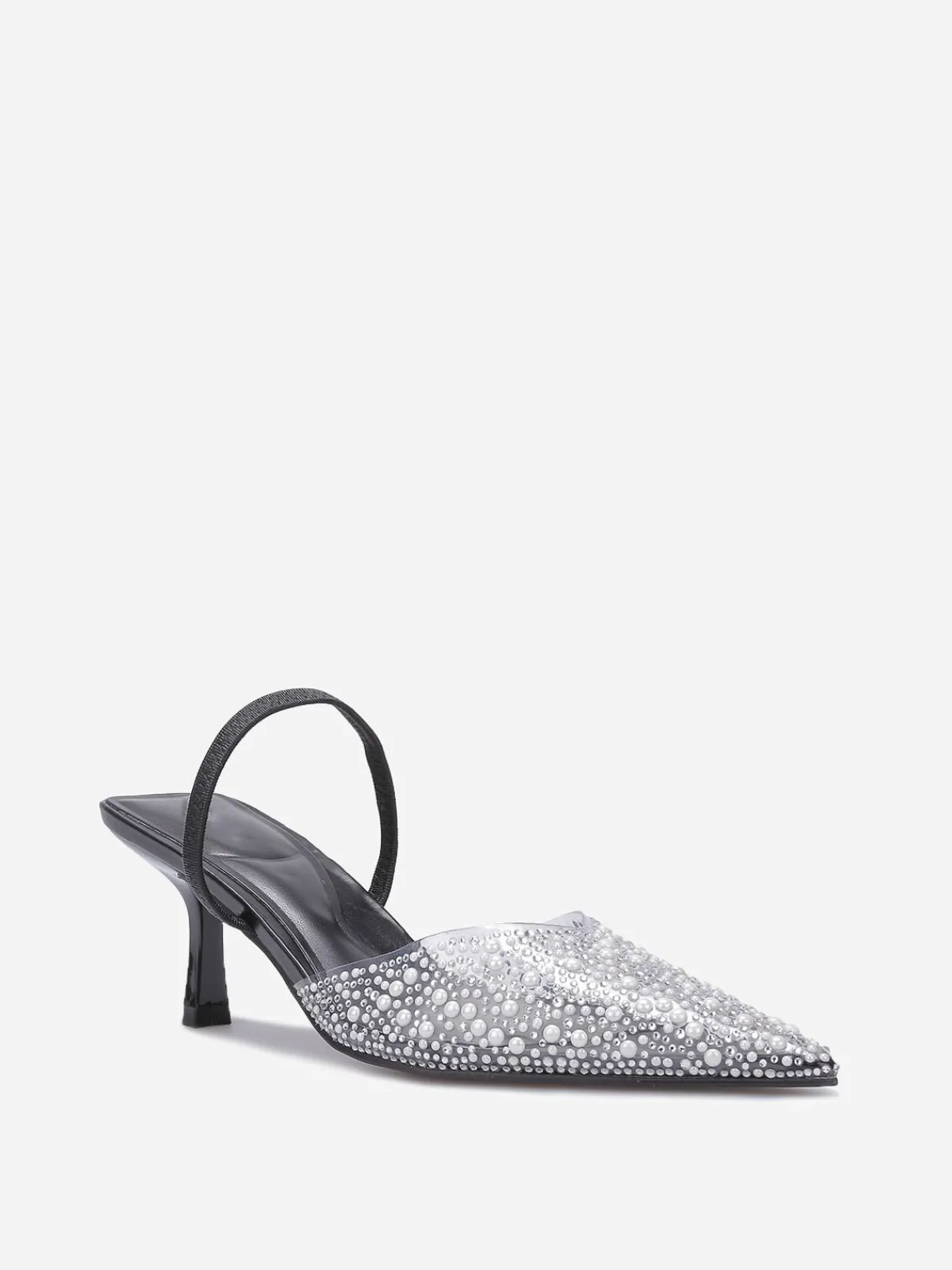 Online La Modeuse Escarpins slingback à strass et perles Noir