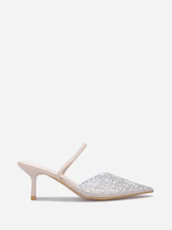 Sale La Modeuse Escarpins slingback à strass et perles Beige