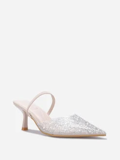 Sale La Modeuse Escarpins slingback à strass et perles Beige