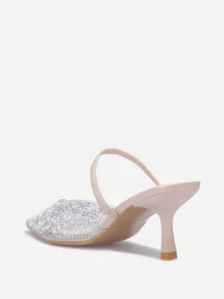 Sale La Modeuse Escarpins slingback à strass et perles Beige