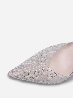 Sale La Modeuse Escarpins slingback à strass et perles Beige