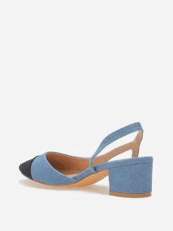 Outlet La Modeuse Escarpins slingback en denim BleuDenim