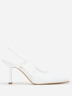 Clearance La Modeuse Escarpins slingback pointus en tissu Blanc