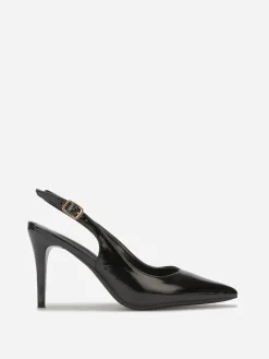 New La Modeuse Escarpins slingback texturées vernies Noir