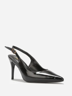 New La Modeuse Escarpins slingback texturées vernies Noir