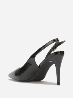 New La Modeuse Escarpins slingback texturées vernies Noir