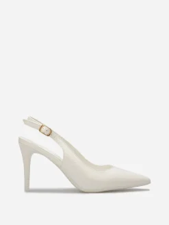 Discount La Modeuse Escarpins slingback texturées vernies Blanc