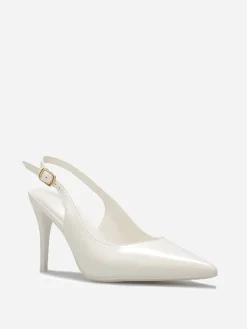 Discount La Modeuse Escarpins slingback texturées vernies Blanc