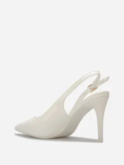 Discount La Modeuse Escarpins slingback texturées vernies Blanc