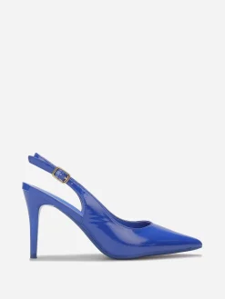 New La Modeuse Escarpins slingback texturées vernies Bleu