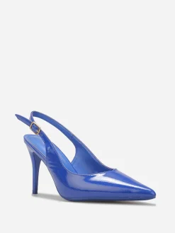 New La Modeuse Escarpins slingback texturées vernies Bleu