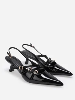 New La Modeuse Escarpins slingback vernis avec brides Noir