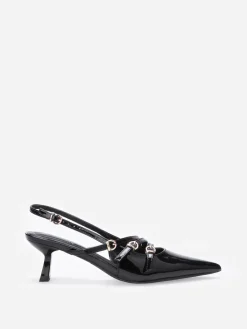 New La Modeuse Escarpins slingback vernis avec brides Noir