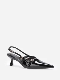New La Modeuse Escarpins slingback vernis avec brides Noir