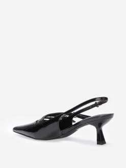 New La Modeuse Escarpins slingback vernis avec brides Noir